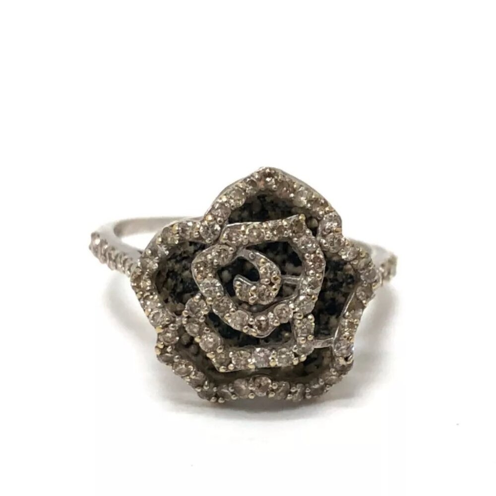 jewelry Camellia Design Rose D0.44ct D0.50ct Ring K18WG Silver